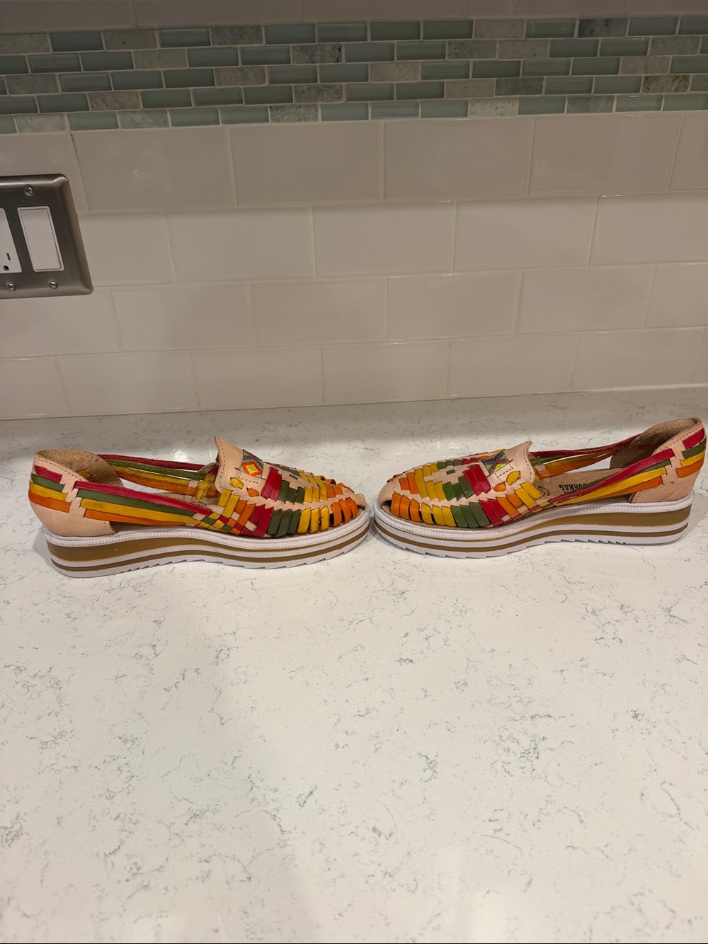 Handwoven Rainbow Huarache Platform Slip-On Flats with Multicolor Accents Size 9 - Picture 4 of 7